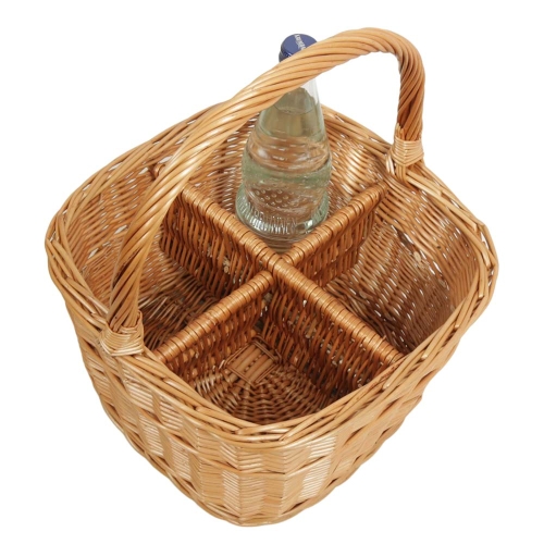 Flaschenkorb Korb für 4 Flaschen aus gesottener Weide (30x30x20/36)