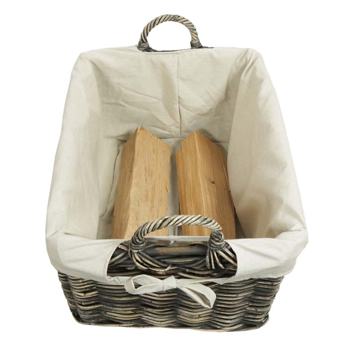 Holzkorb Kaminholzkorb Tragekorb Korb aus Rohr gefüttert (57x41x30/38)