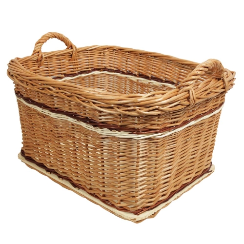 Holzkorb Kaminholzkorb Korb ungefüttert Tragekorb aus gesottener Weide (53x42x28/34)