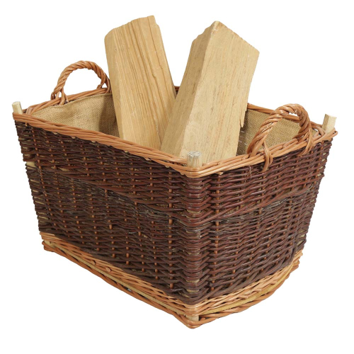 Holzkorb Weidenkorb Tragekorb mit Innenfutter handgeflochten aus Weide (50x35x32)