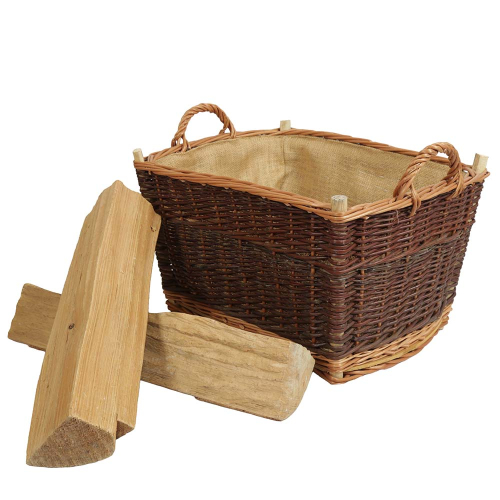 Holzkorb Weidenkorb Tragekorb mit Innenfutter handgeflochten aus Weide (50x35x32)