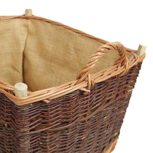 Holzkorb Weidenkorb Tragekorb mit Innenfutter handgeflochten aus Weide (50x35x32)