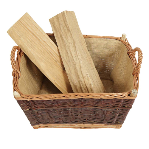 Holzkorb Weidenkorb Tragekorb mit Innenfutter handgeflochten aus Weide (50x35x32)