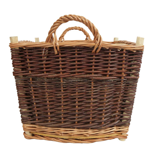 Holzkorb Weidenkorb Tragekorb mit Innenfutter handgeflochten aus Weide (50x35x32)