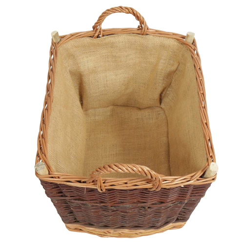 Holzkorb Weidenkorb Tragekorb mit Innenfutter handgeflochten aus Weide (50x35x32)