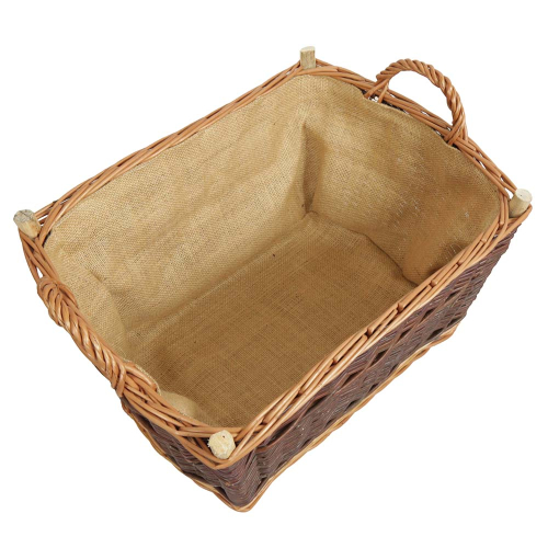 Holzkorb Weidenkorb Tragekorb mit Innenfutter handgeflochten aus Weide (50x35x32)