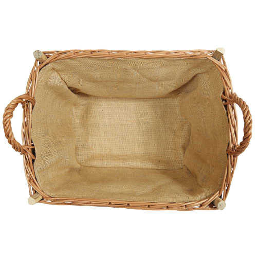 Holzkorb Weidenkorb Tragekorb mit Innenfutter handgeflochten aus Weide (50x35x32)