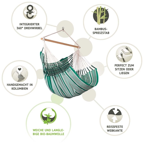 LA SIESTA - Hängesessel Comfort aus Bio-Baumwolle HABANA Agave