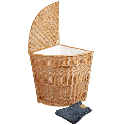 Eck Wäschekorb gefüttert, Korb für Wäsche aus gesottener Weide (50x50x65)