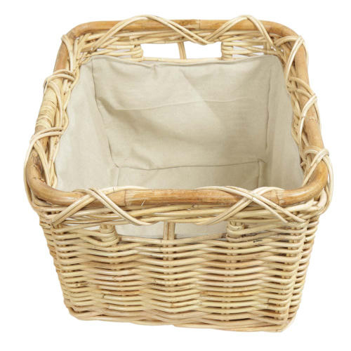 Holzkorb Korb Tragekorb aus Rohr gefüttert (47x39x30)