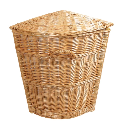Eck Wäschekorb gefüttert, Korb für Wäsche aus gesottener Weide (34x34x52)
