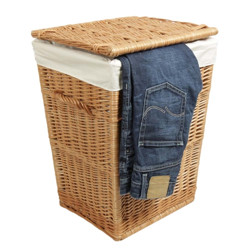 Wäschekorb gefüttert - Korb für Wäsche aus gesottener Weide (H: 55cm) - EINZELSTÜCK