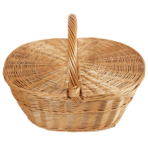 Einkaufskorb Handkorb Weide Korb groß mit Klappdeckel (57x40x30/48)