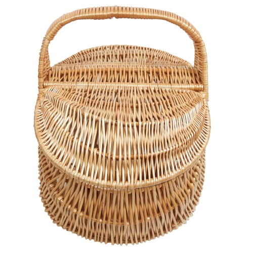 Einkaufskorb,groß, Trachtenkorb Handkorb Weide Korb mit Klappdeckel (50x32x27/41)