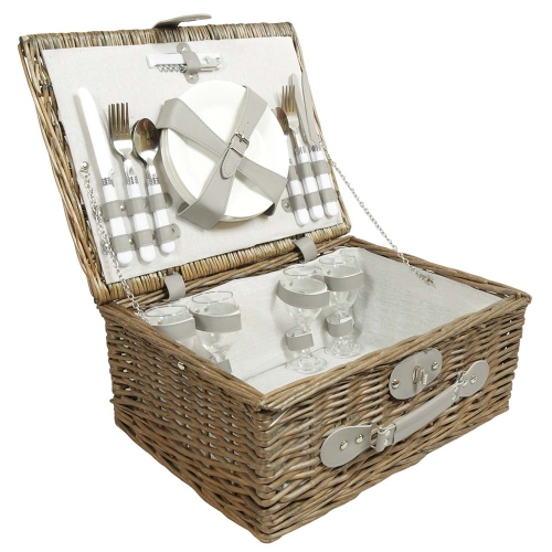 Picknickkorb für 4 Personen, Picknickkoffer aus Weide mit Deckel (43x33x20)