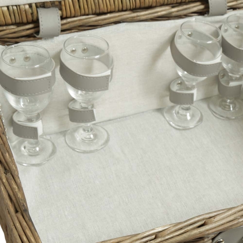 Picknickkorb für 4 Personen, Picknickkoffer aus Weide mit Deckel (43x33x20)