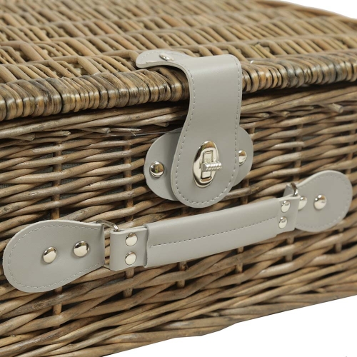 Picknickkorb für 4 Personen, Picknickkoffer aus Weide mit Deckel (43x33x20)