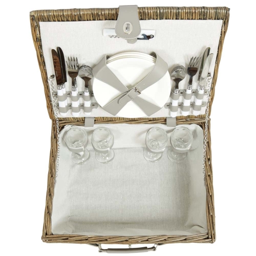 Picknickkorb für 4 Personen, Picknickkoffer aus Weide mit Deckel (43x33x20)