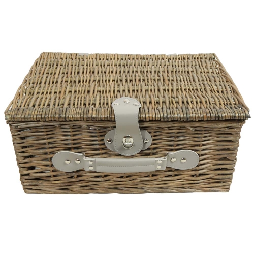 Picknickkorb für 4 Personen, Picknickkoffer aus Weide mit Deckel (43x33x20)