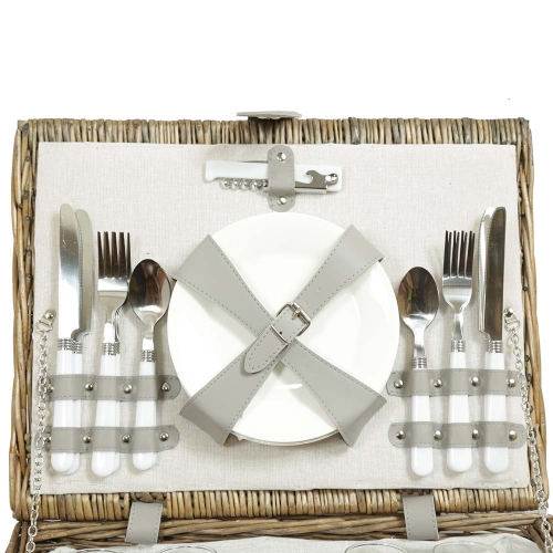 Picknickkorb für 4 Personen, Picknickkoffer aus Weide mit Deckel (43x33x20)