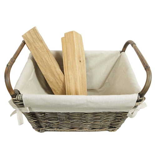 Holzkorb, Kaminkorb, Tragekorb, Korb aus Rohr gefüttert (60x43x28/39)