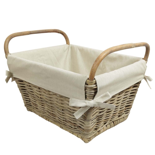 Holzkorb, Kaminkorb, Tragekorb, Korb aus Rohr gefüttert (59x41x30/40)