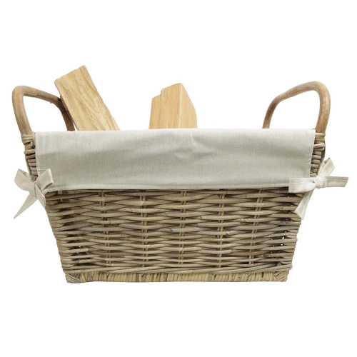 Holzkorb, Kaminkorb, Tragekorb, Korb aus Rohr gefüttert (59x41x30/40)