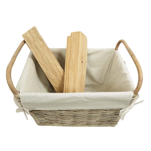 Holzkorb, Kaminkorb, Tragekorb, Korb aus Rohr gefüttert (59x41x30/40)