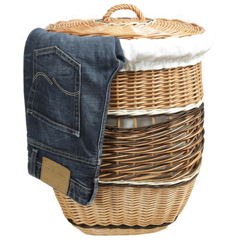 Wäschekorb gefüttert - Korb für Wäsche aus gesottener Weide (42x42x52)