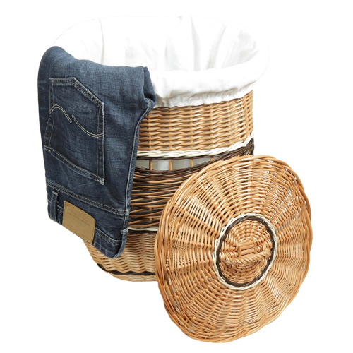 Wäschekorb gefüttert - Korb für Wäsche aus gesottener Weide (42x42x52)