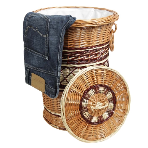 Wäschekorb gefüttert - Korb für Wäsche aus gesottener Weide (D:38)