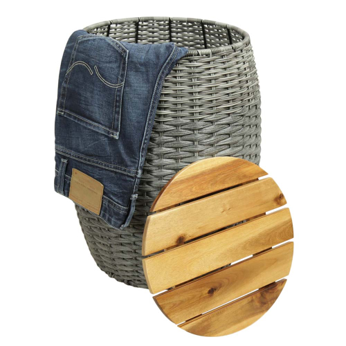 Wäschekorb, Mehrzweckkorb - Korb aus Polyrattan mit Echtholzdeckel (D:42cm H:50cm)