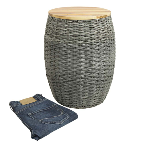 Wäschekorb, Mehrzweckkorb - Korb aus Polyrattan mit Echtholzdeckel (D:42cm H:50cm)