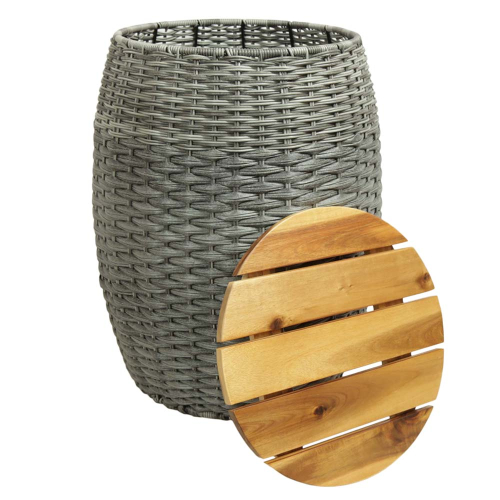 Wäschekorb, Mehrzweckkorb - Korb aus Polyrattan mit Echtholzdeckel (D:42cm H:50cm)