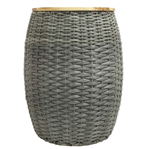 Wäschekorb, Mehrzweckkorb - Korb aus Polyrattan mit Echtholzdeckel (D:42cm H:50cm)