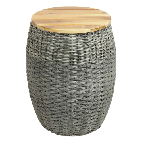 Wäschekorb, Mehrzweckkorb - Korb aus Polyrattan mit Echtholzdeckel (D:42cm H:50cm)