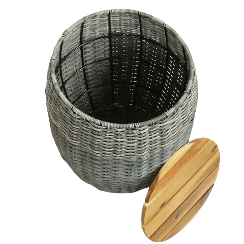 Wäschekorb, Mehrzweckkorb - Korb aus Polyrattan mit Echtholzdeckel (D:42cm H:50cm)