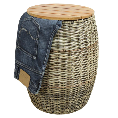 Wäschekorb, Mehrzweckkorb - Korb aus Polyrattan mit Echtholzdeckel (D:42cm H:50cm)