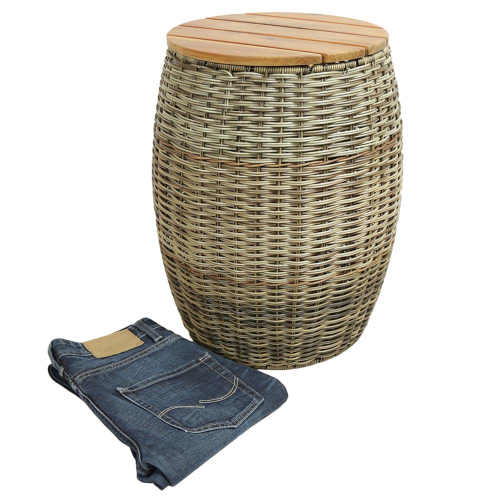 Wäschekorb, Mehrzweckkorb - Korb aus Polyrattan mit Echtholzdeckel (D:42cm H:50cm)