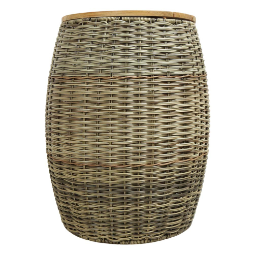 Wäschekorb, Mehrzweckkorb - Korb aus Polyrattan mit Echtholzdeckel (D:42cm H:50cm)
