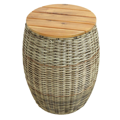 Wäschekorb, Mehrzweckkorb - Korb aus Polyrattan mit Echtholzdeckel (D:42cm H:50cm)