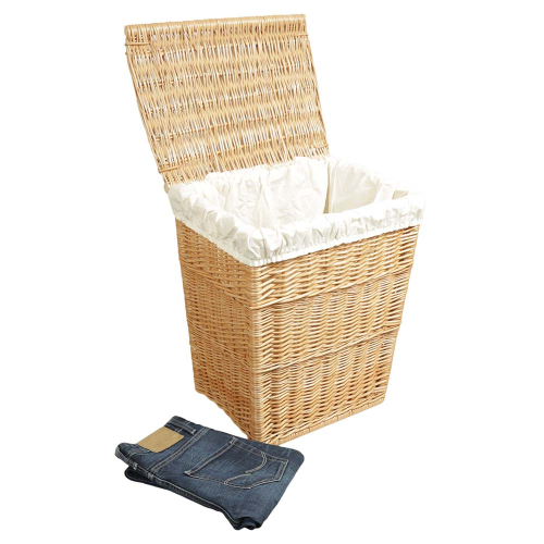 Wäschekorb gefüttert - Korb für Wäsche aus gesottener Weide (42x31x54)