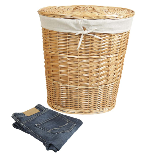 Wäschekorb, Wäschesammler gefüttert - Korb für Wäsche aus Weidespan (50x35x56)