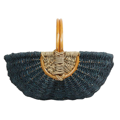 Einkaufskorb Handkorb ungefüttert Korb aus Seegras mit Rattanhenkel (49x33x22/37)