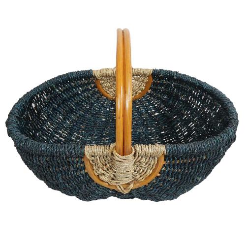 Einkaufskorb Handkorb ungefüttert Korb aus Seegras mit Rattanhenkel (49x33x22/37)