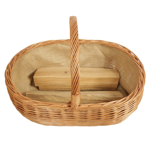 Holzkorb Kaminkorb aus gesottener Weide Korb gefüttert (62x42x22/43)