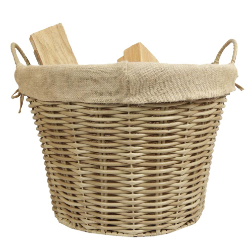 Holzkorb aus Polyrattan, moderner Tragekorb aus Metall und Kunststoff (D: 50cm)