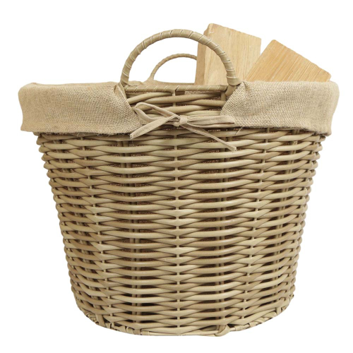 Holzkorb aus Polyrattan, moderner Tragekorb aus Metall und Kunststoff (D: 50cm)