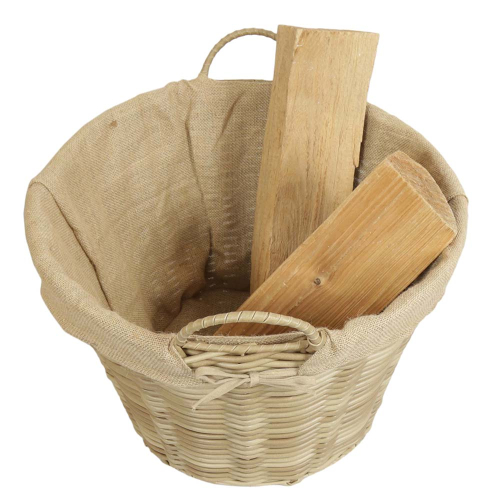 Holzkorb aus Polyrattan, moderner Tragekorb aus Metall und Kunststoff (D: 50cm)