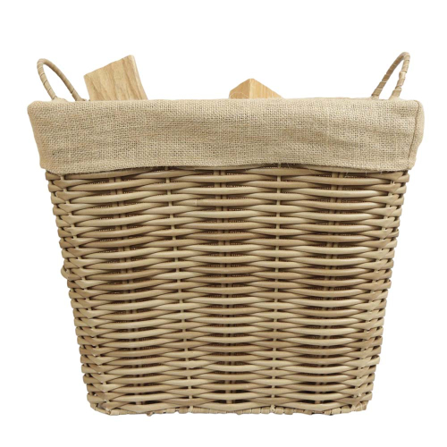 Holzkorb aus Polyrattan, moderner Tragekorb aus Metall und Kunststoff (46x46x40/46)